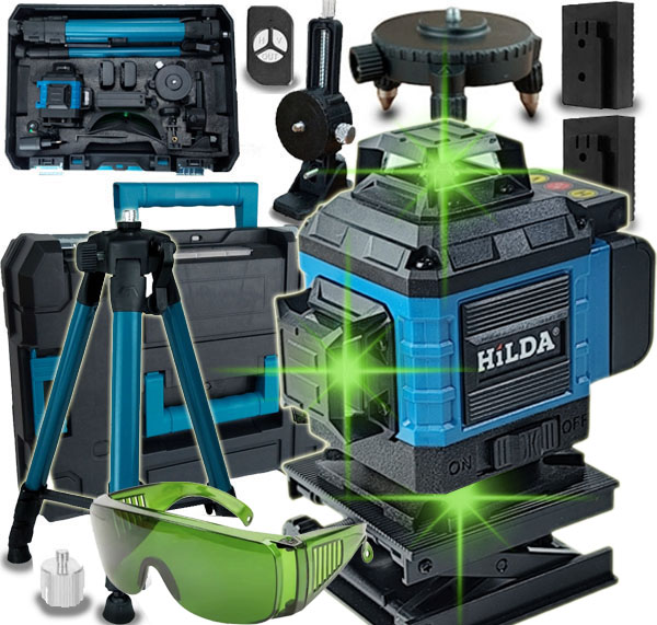 Hilda 4d Pro Max Statyw 1 m 16 linii 2 Aku  Walizka Laser Krzyżowy Poziomica
