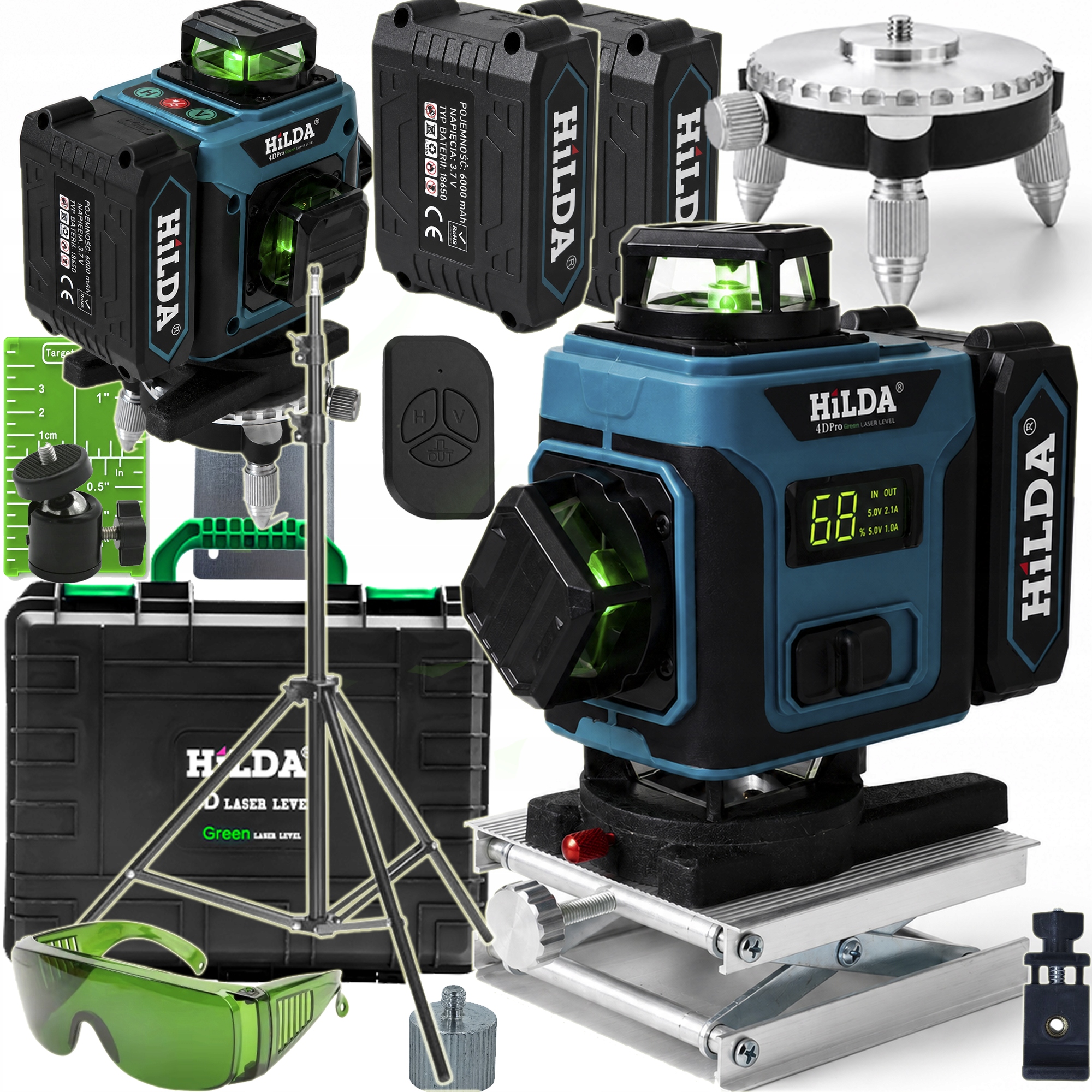 4D PRO + Statyw 2 m HILDA Poziomica Laserowa 16 Linii Laser Krzyżowy 360°