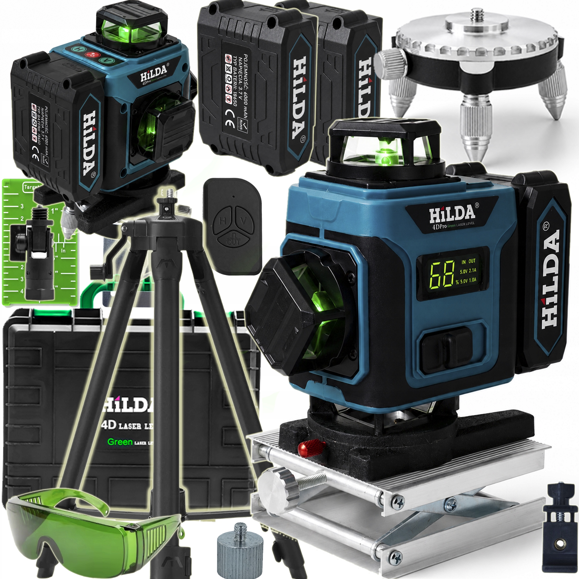 4D PRO + Statyw 1,6 m HILDA Poziomica Laserowa 16 Linii Laser Krzyżowy 360°