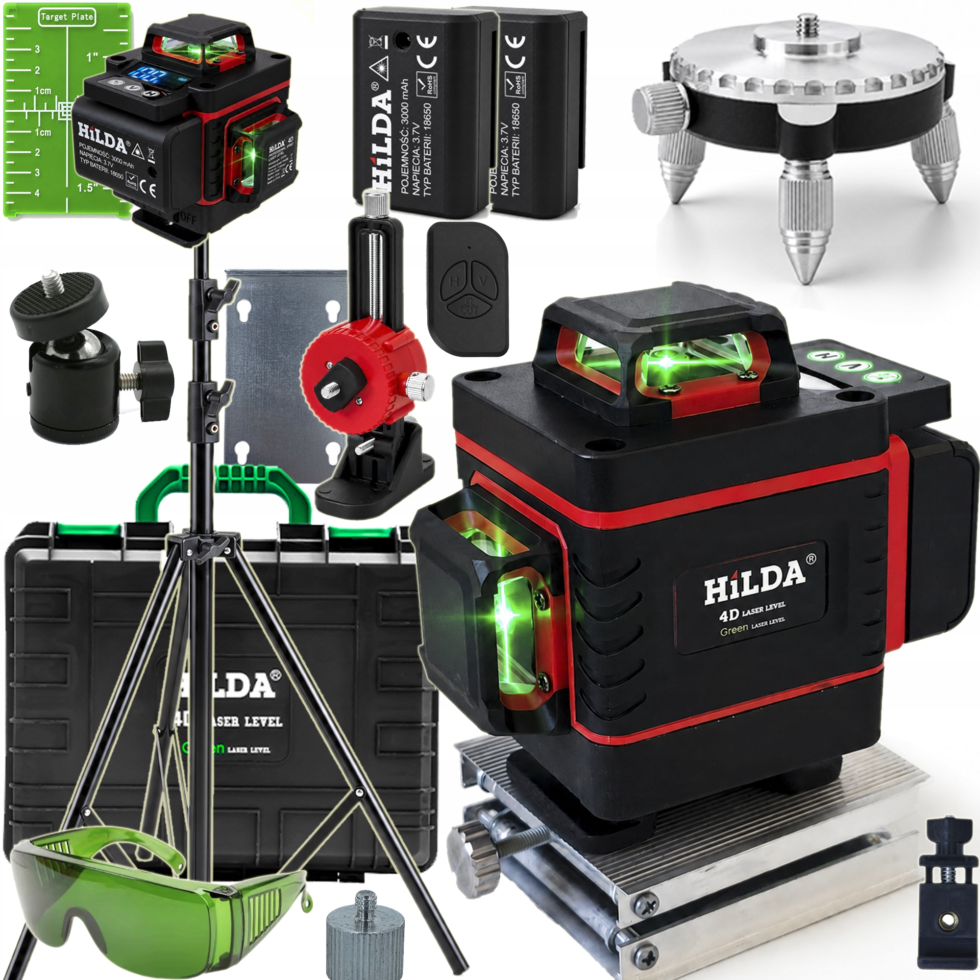 4D MAX + Statyw 2,9 m HILDA Poziomica Laserowa 16 Linii Laser Krzyżowy 360°