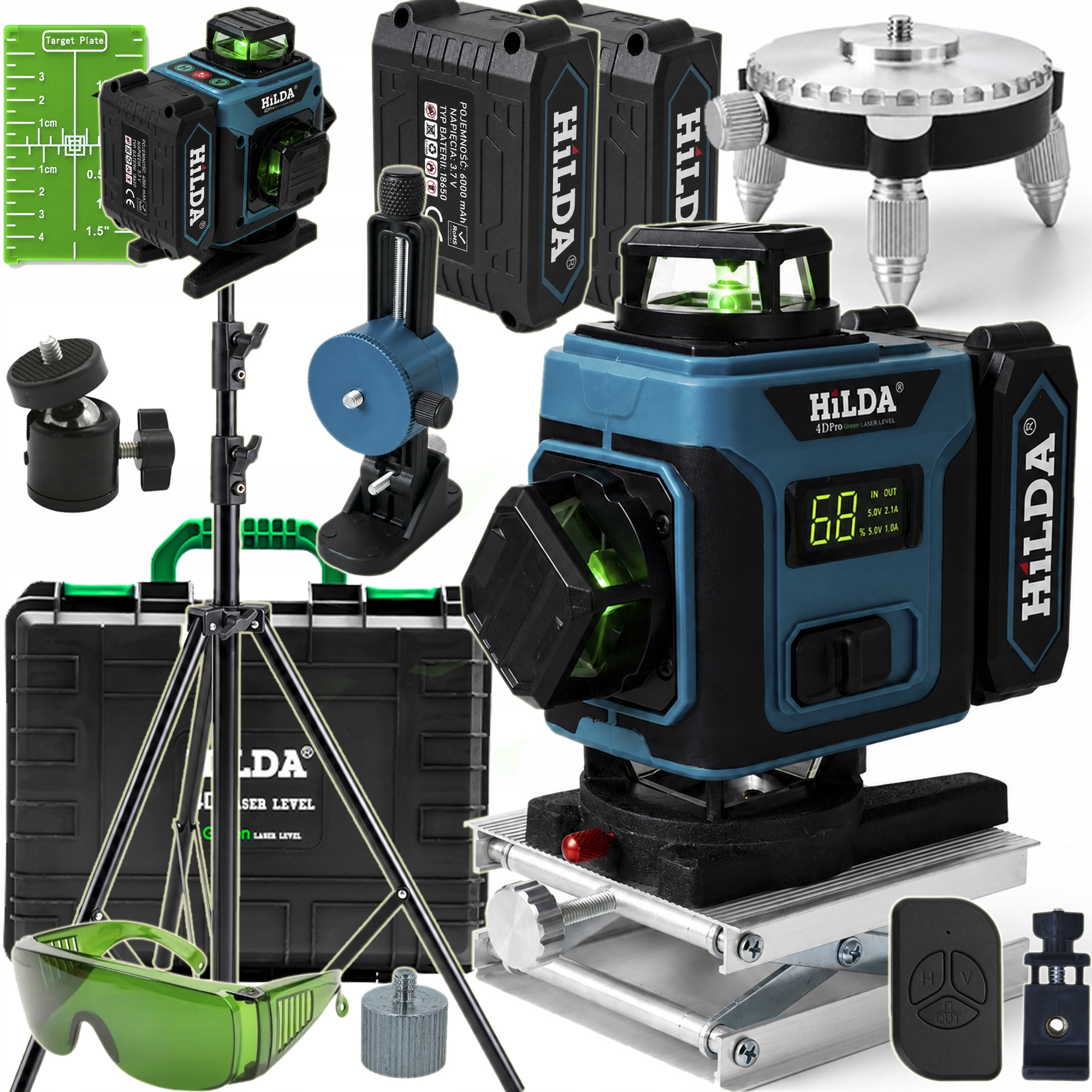 4D PRO + Statyw 2,9 m HILDA Poziomica Laserowa 16 Linii Laser Krzyżowy 360°