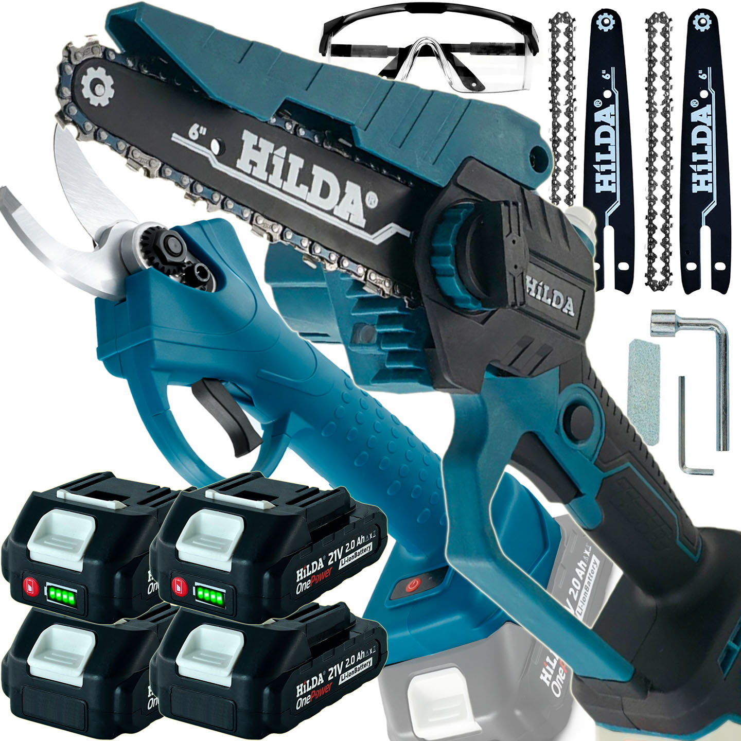 Sekator + Piła Łańcuchowa Akumulatorowa HILDA 21V 4 x Akumulator Zestaw